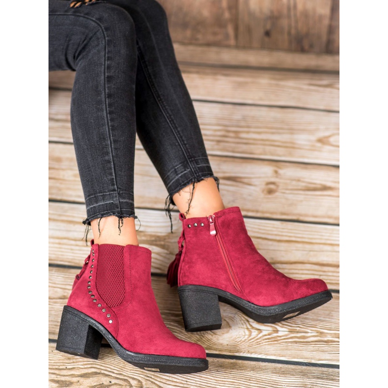 Small Swan Chelsea-Boots mit Fransen rot 1