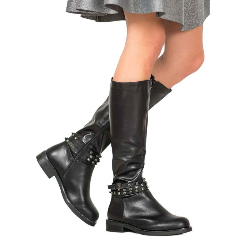 SHELOVET Schwarze Stiefel mit Zirkonia 1