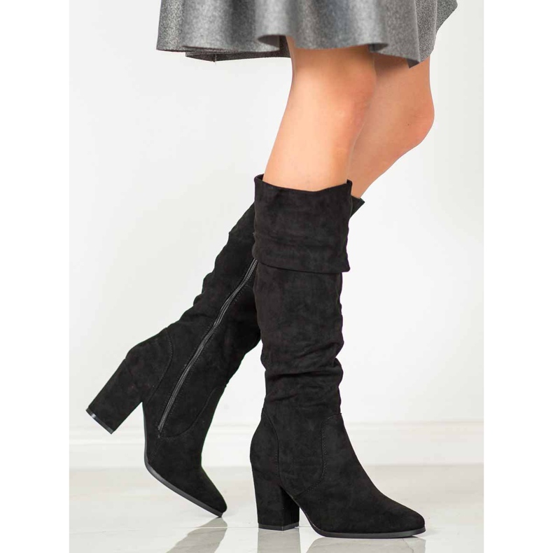 SHELOVET Stiefel mit hohen Absätzen aus Wildleder schwarz 1