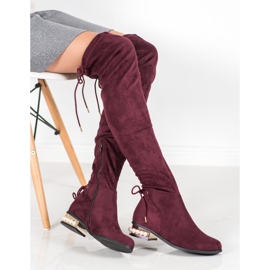 Cm Paris Oberschenkelhohe Stiefel mit Zierabsatz rot 1