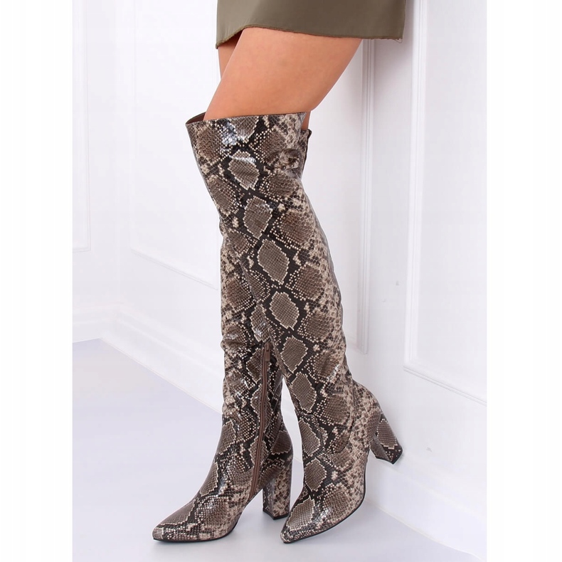 Overknee-Stiefel DA28 Khaki Snake braun mehrfarbig 1