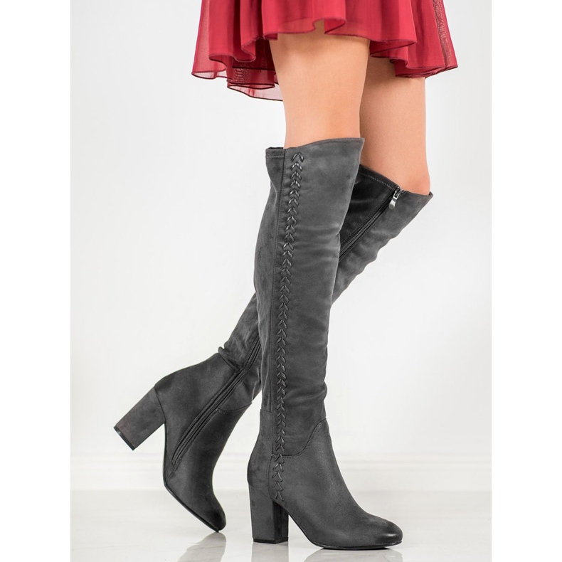 S. BARSKI Gemusterte Wildlederstiefel grau 1