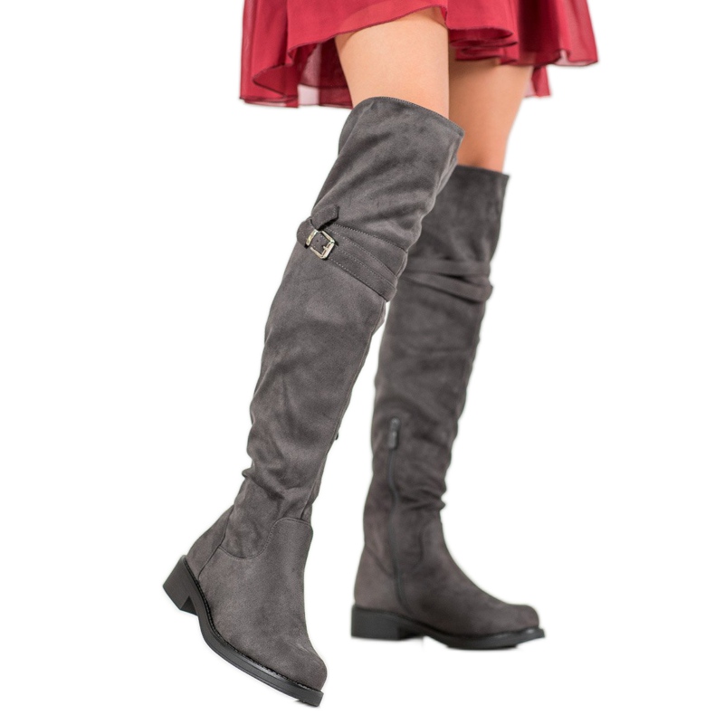 Ideal Shoes Elegante Stiefel mit Schnalle grau 1
