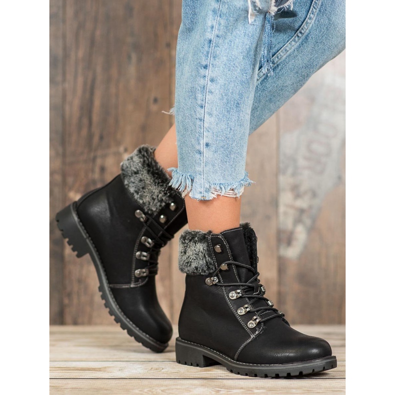 SHELOVET Gebundene Trapper mit Fell schwarz 1