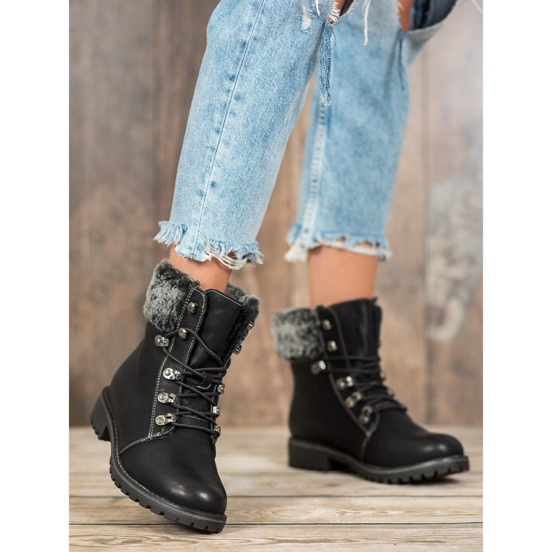 SHELOVET Gebundene Trapper mit Fell schwarz 2