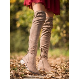 Cm Paris Oberschenkelhohe Stiefel mit Zierabsatz braun 1