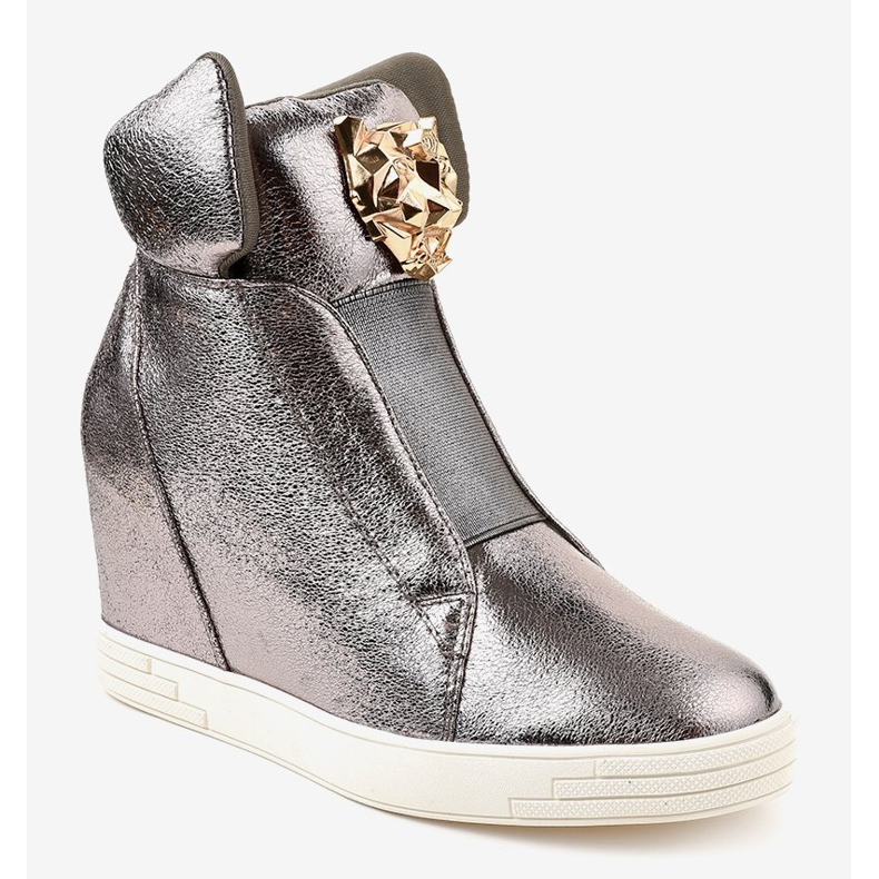 Silberne Sneaker auf dem Jaguar KLS-105-4 Keilabsatz grau 1