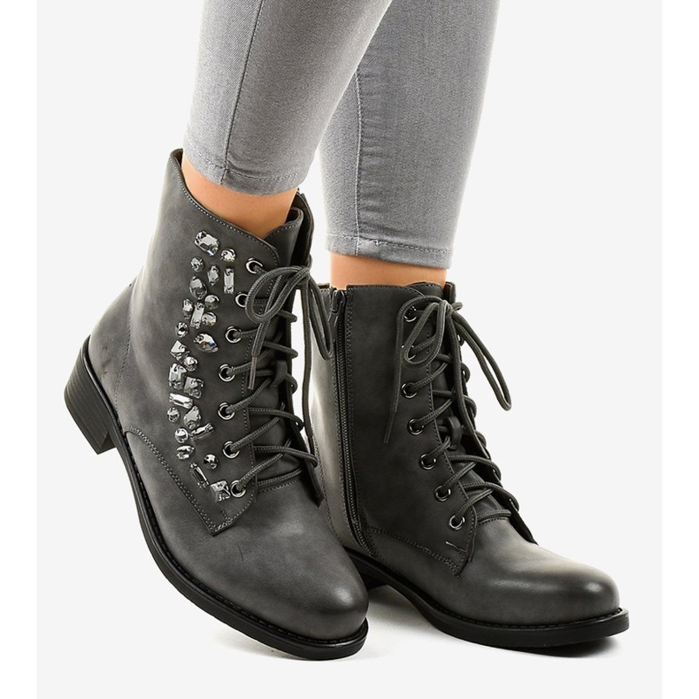 Graue flache Stiefeletten mit Steinen 0-268 2