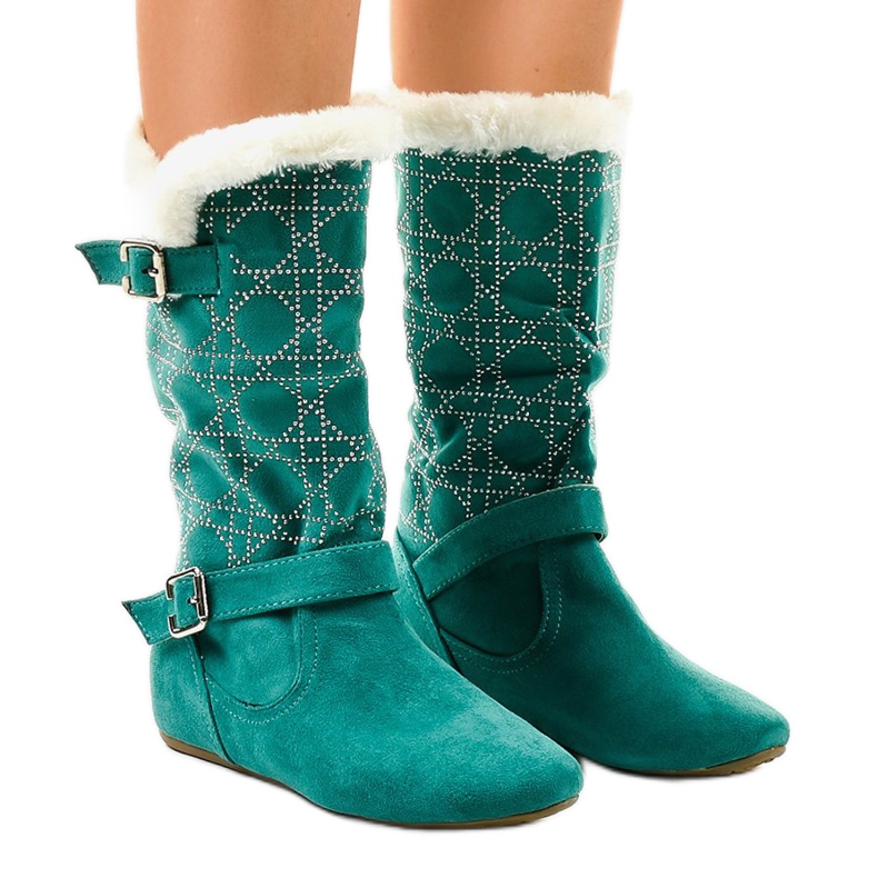 Grüne flache Stiefel bis zur Mitte der Wade R100 1