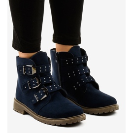 Flache Stiefel aus Wildleder in Marineblau mit TL95-2-Schnallen 1