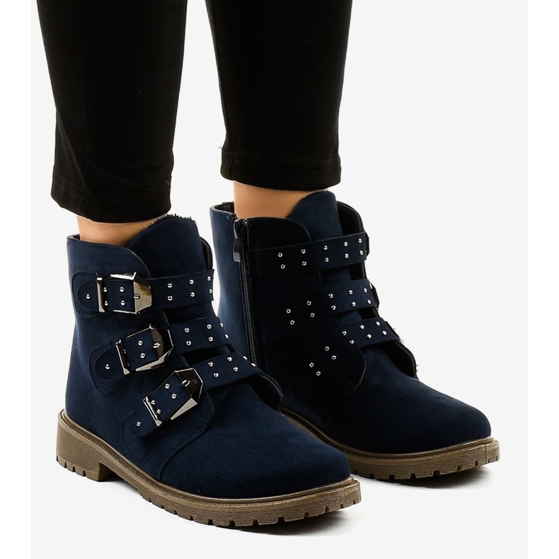 Flache Stiefel aus Wildleder in Marineblau mit TL95-2-Schnallen 1