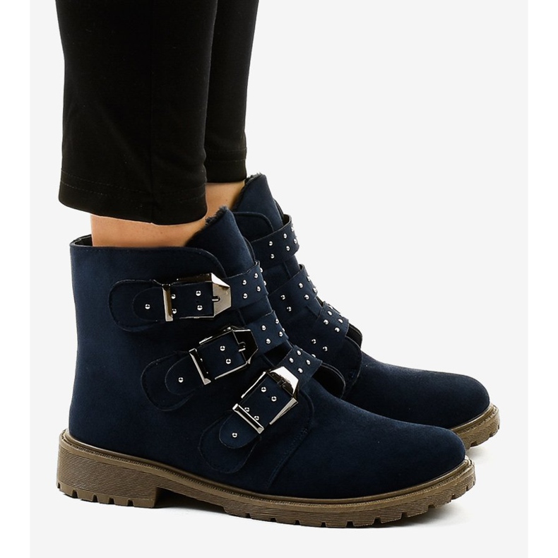 Flache Stiefel aus Wildleder in Marineblau mit TL95-2-Schnallen 2
