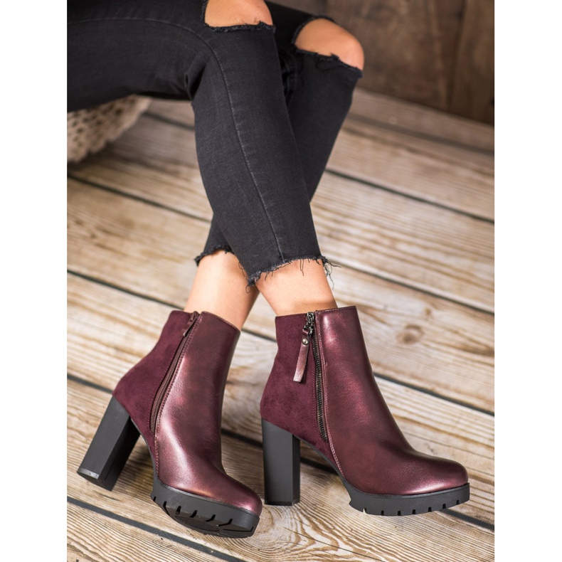 Bestelle Burgunder Booties auf der Plattform rot 2
