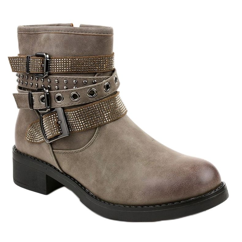 Khakifarbene Stiefeletten mit flachem Absatz und 7365-PA-Schnalle grün 1