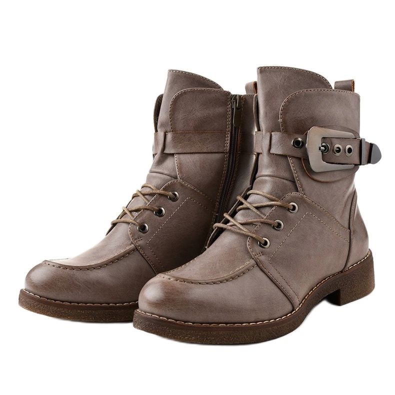 Khaki Stiefel und Stiefel mit Schnallen 404 1