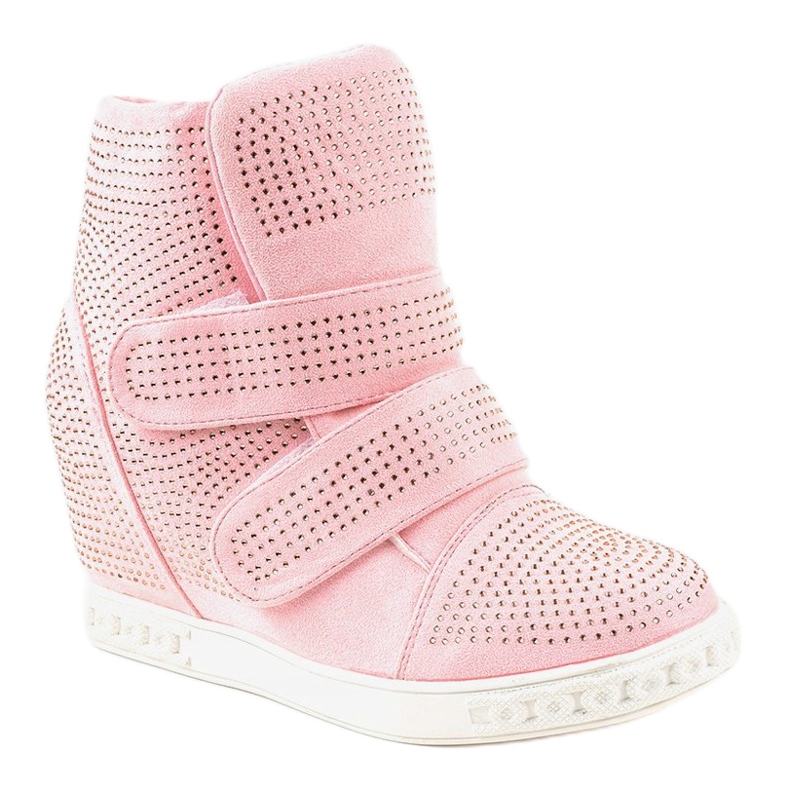 Rosa Sneakers mit Keilabsatz und Nieten KLS-112-4 1