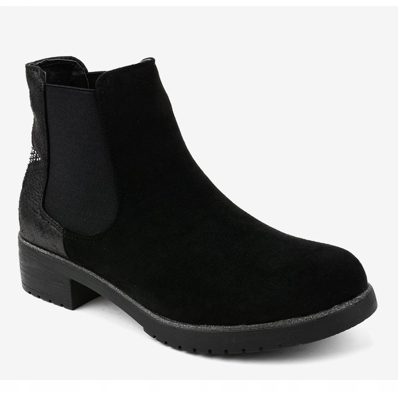 Flache Stiefeletten aus Wildleder in Schwarz mit Stern SHN2221 2