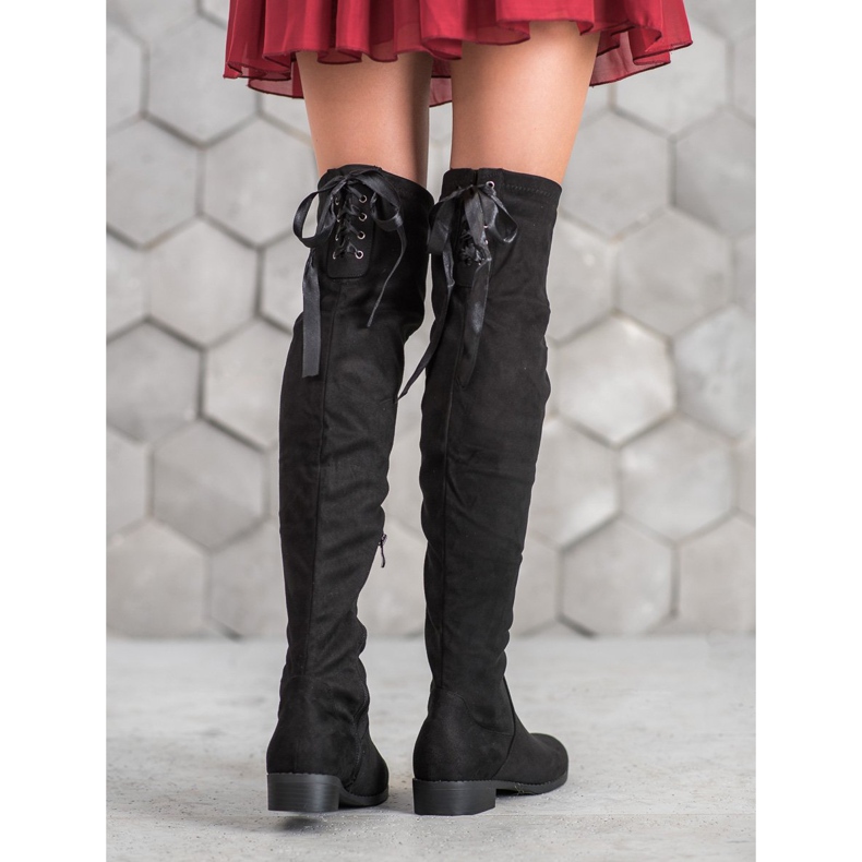 SHELOVET Wildlederstiefel mit Bindung schwarz 1