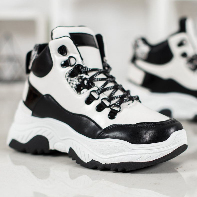 Bella Paris Modische Sneaker zum Schnüren weiß schwarz 1