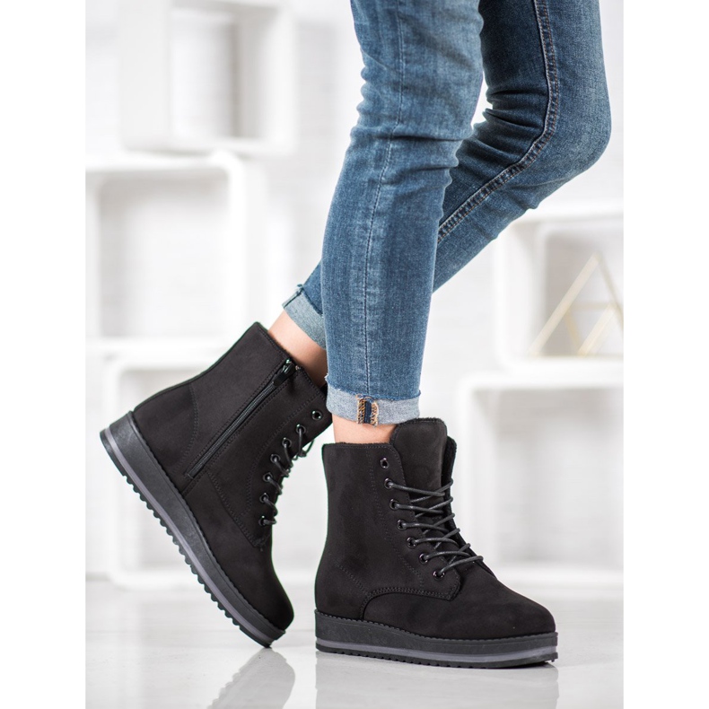 SHELOVET Wildleder-Trapper auf der Plattform schwarz 2