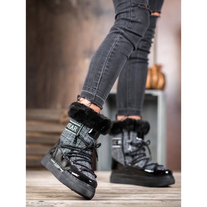 Bella Paris Modische klassische Schneestiefel schwarz grau 1