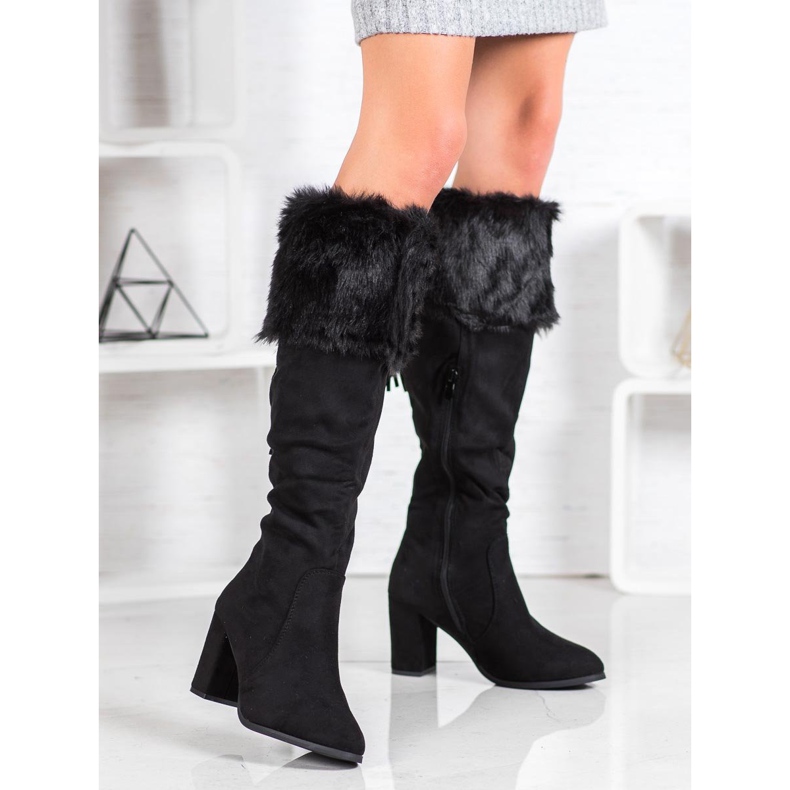 SHELOVET Wildlederstiefel mit Fell schwarz 1
