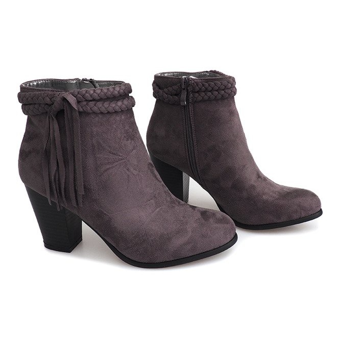 Wildleder Booties On a Bar Fringes B324 Grau 1