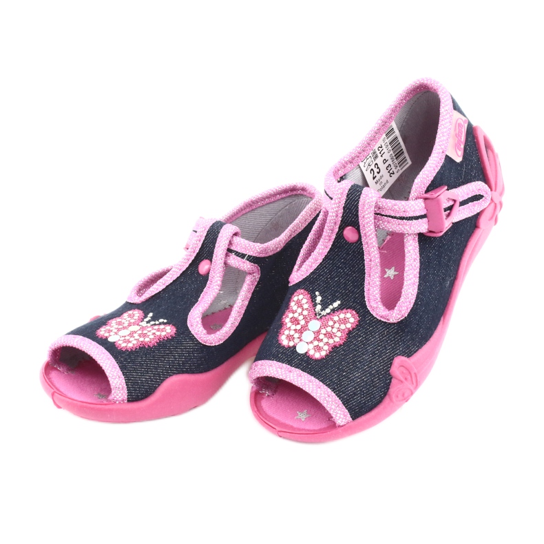 Befado Kinderschuhe 213P112 marineblau rosa grau 3