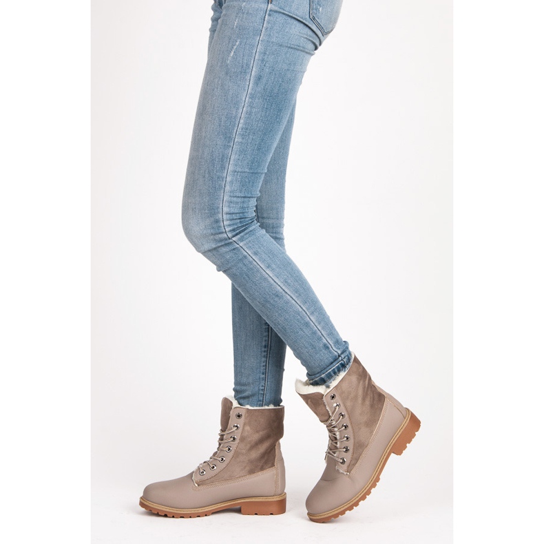 SHELOVET Stilvolle Trapper mit Schaffell grau 2