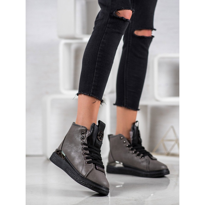 SHELOVET Schnürstiefel mit Glitzer grau 1