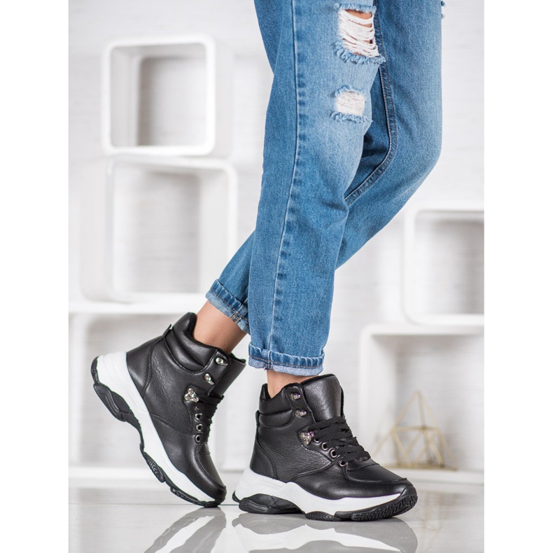 Ideal Shoes Turnschuhe aus Öko-Leder schwarz 2