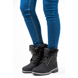 Trapper zum Schnüren mit Fell schwarz 2