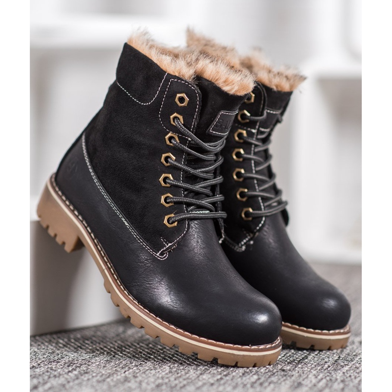 SHELOVET Schwarze Trapper mit Schnürung 2