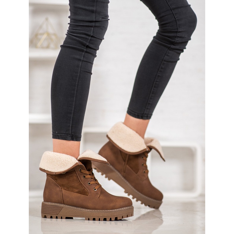 SHELOVET Schnürstiefel mit Lammfell braun 1