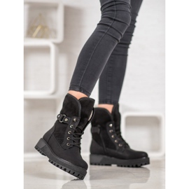 SHELOVET Schnürstiefel mit Lammfell schwarz 2