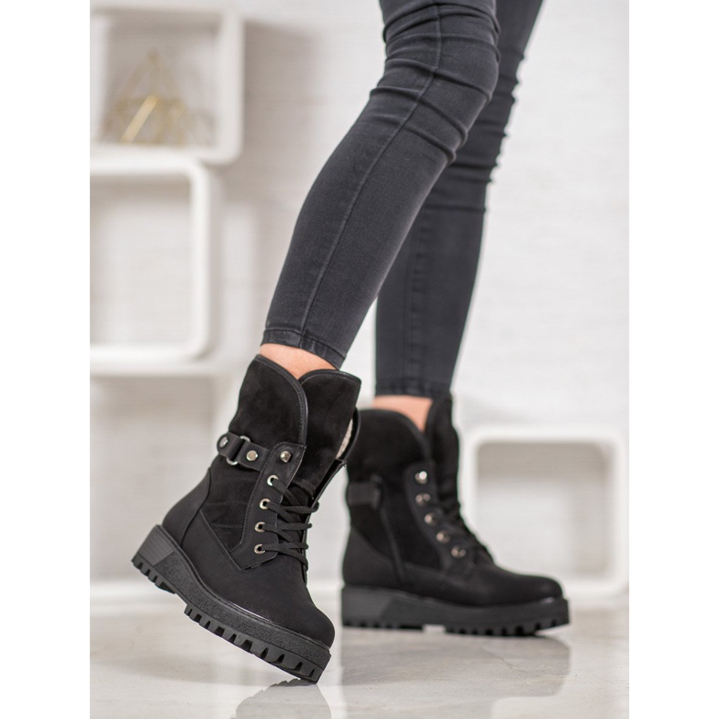 SHELOVET Schnürstiefel mit Lammfell schwarz 2