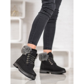 SHELOVET Schwarze Trapper mit Fell 2