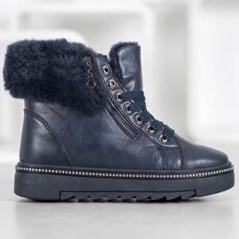 SHELOVET Blaue Stiefeletten mit Fell 2