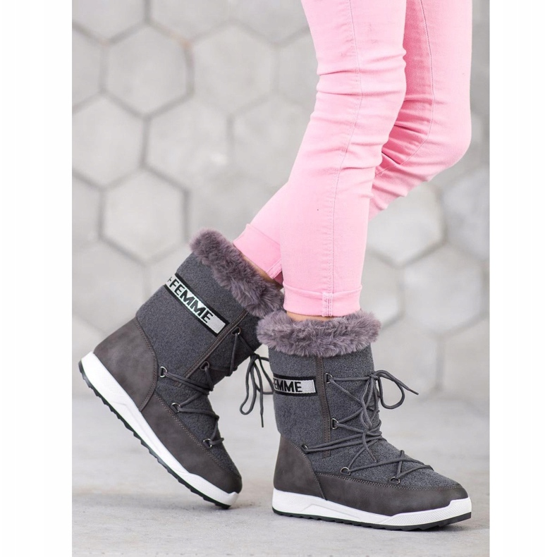 Small Swan Modische Schneestiefel zum Schnüren grau 1