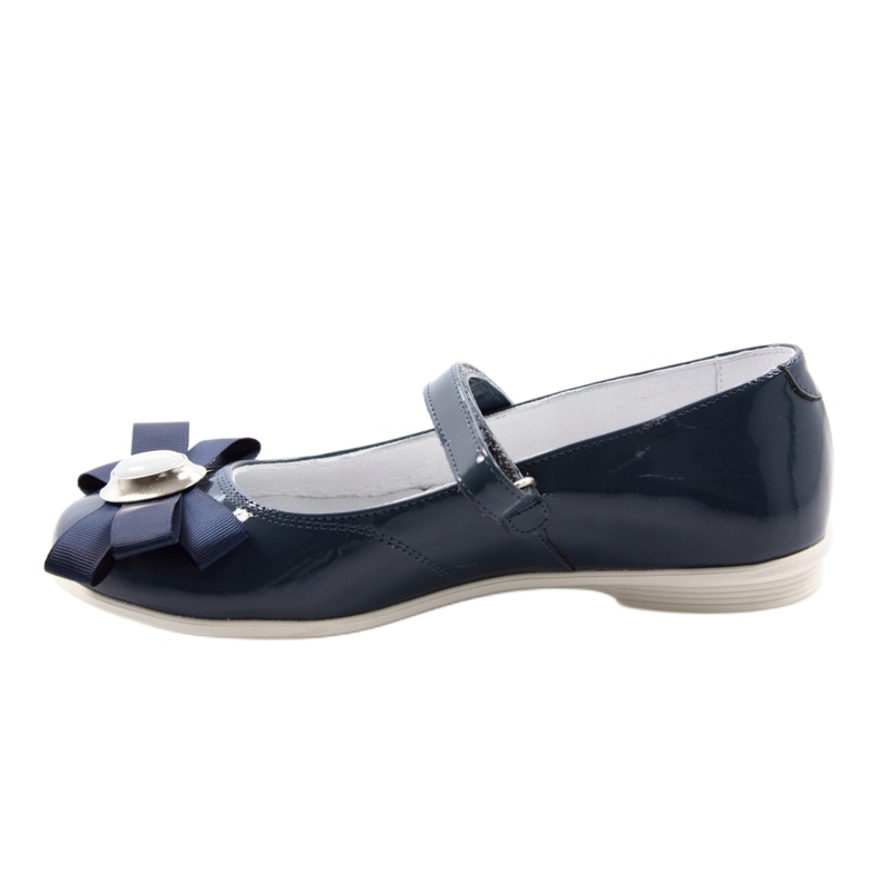 Mädchen -Leder -Ballerinas mit einem Bogen 45418 Marine Blue Bartek blau 2
