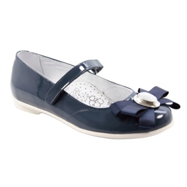 Mädchen -Leder -Ballerinas mit einem Bogen 45418 Marine Blue Bartek blau 1