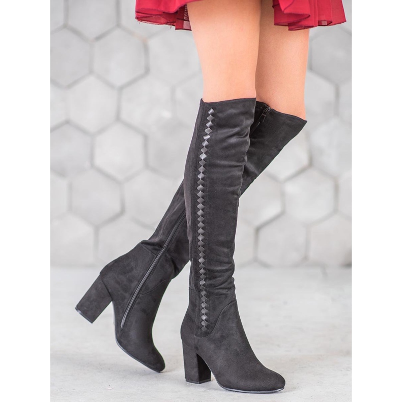 SDS Stiefel mit hohen Absätzen aus Wildleder schwarz 1