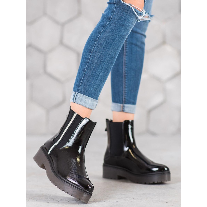 Sergio Leone Lackierte Fashion Chelsea Boots schwarz 1