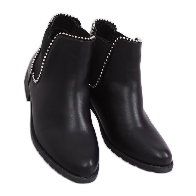 Schwarze Chelsea Boots mit Perlen Q-30 Schwarz 1