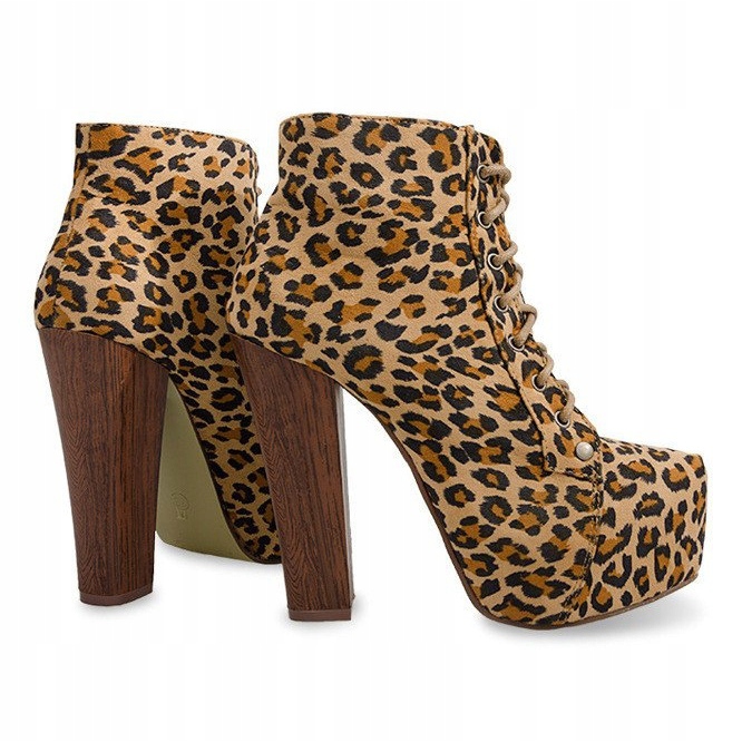 Feste Stiefel mit Absatz E347 Beige braun schwarz mehrfarbig 1