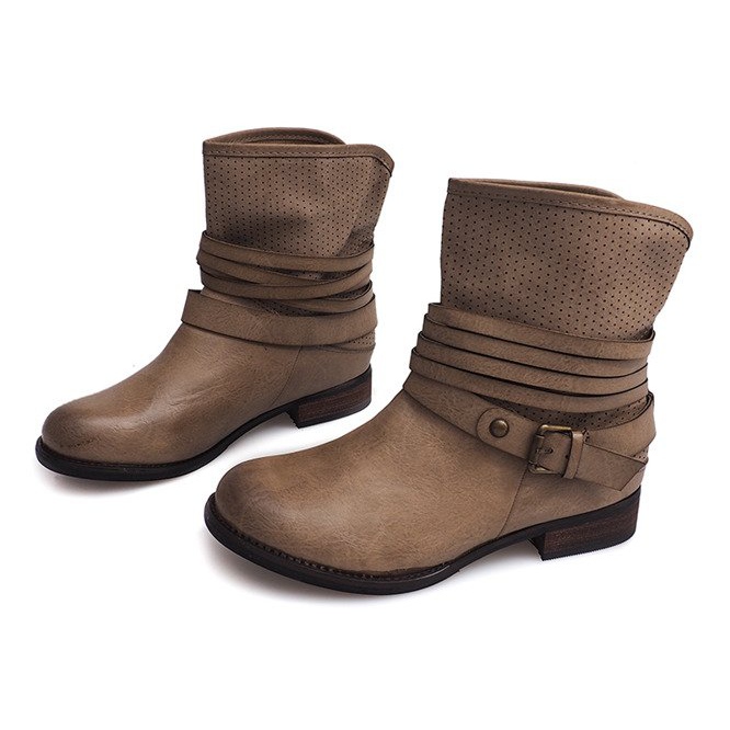 Durchbrochene Cowboystiefel 6153 Khaki 1