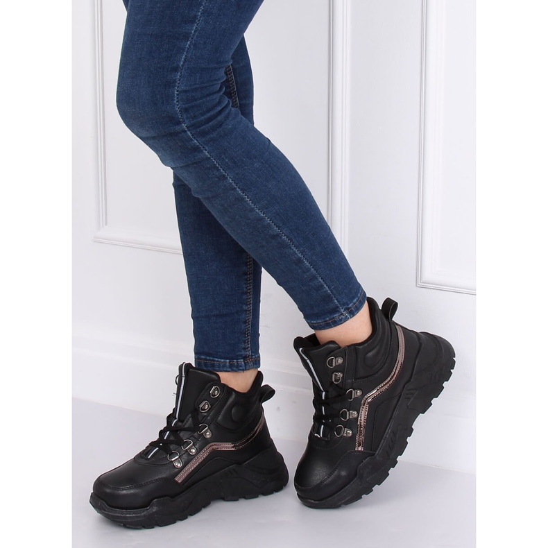 Schwarze Sportschuhe mit hohem Knöchel B0012-SP Schwarz 1