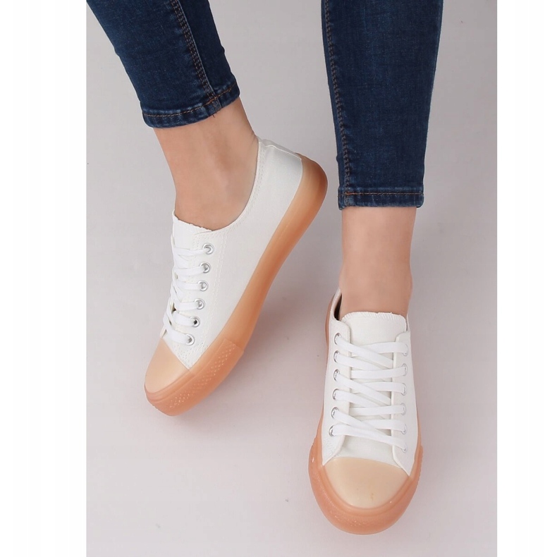 Sneakers mit bunter Sohle, weiß und beige FG-2948 Nudepink braun 1