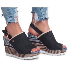 Schwarze Mulanka-Jeans-Wedge-Sandalen 1