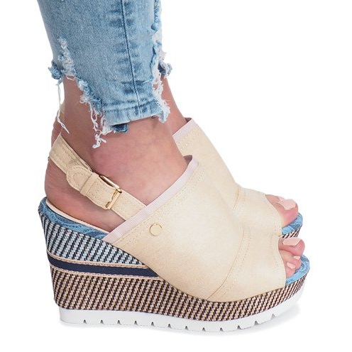Beige Mulanka-Jeans-Wedge-Sandalen 1